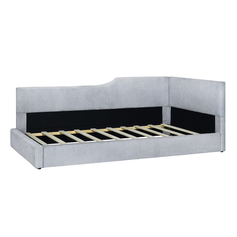 Full Size L-Shaped Upholstered Daybed with Corduroy Fabric, Modern Design, Spacious Seating, and Sturdy Construction