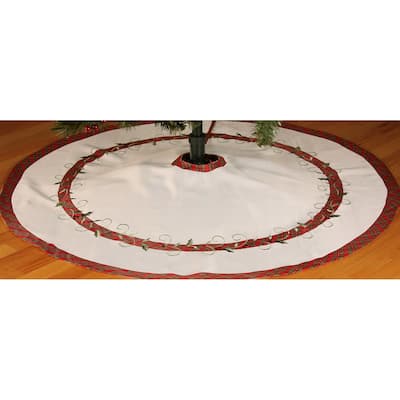 Tartan Ribbon Embroidered Christmas 48-Inch Round Tree Skirt