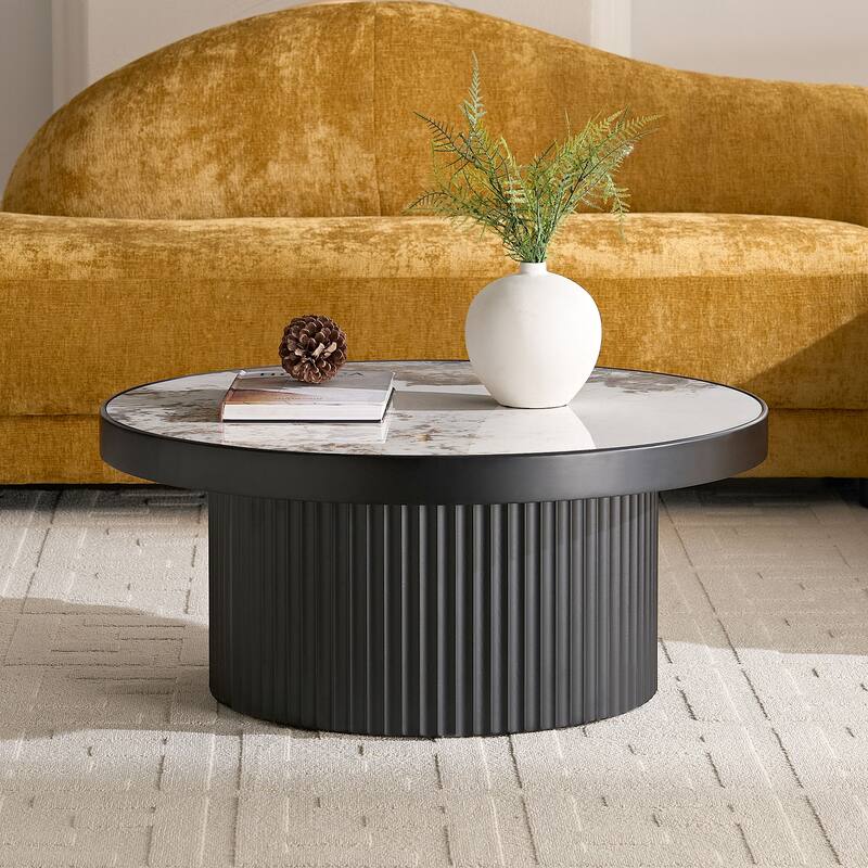 Nesting Round Coffee Table Set with Sintered Stone Tabletop, Modern Living Room Center Table