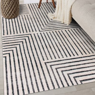 World Rug Gallery Distressed Bohemian Stripes Washable Non Slip Area Rug