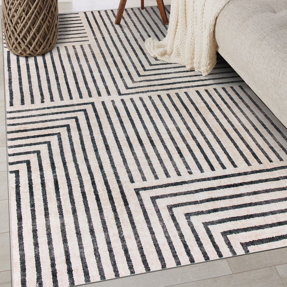 World Rug Gallery Distressed Bohemian Stripes Washable Non-Slip Area Rug