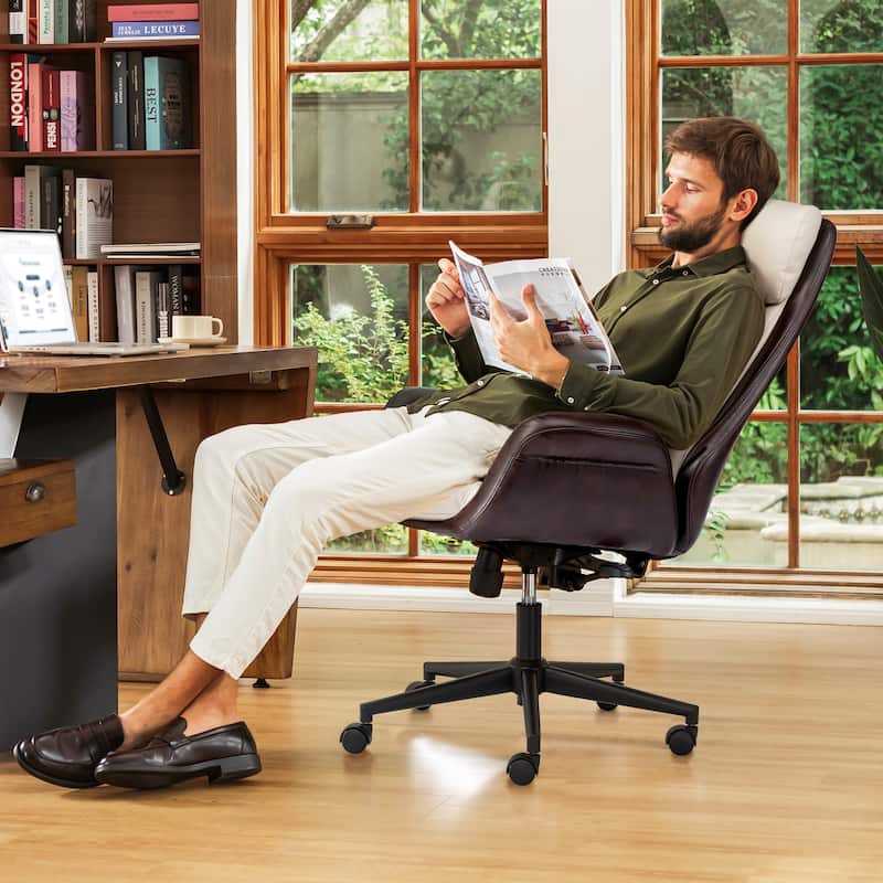 Glitzhome 48-inch Two-tone High Back Gaslift Ergonomic Executive Swivel Home Office Chair - 43.75"-47.75"H