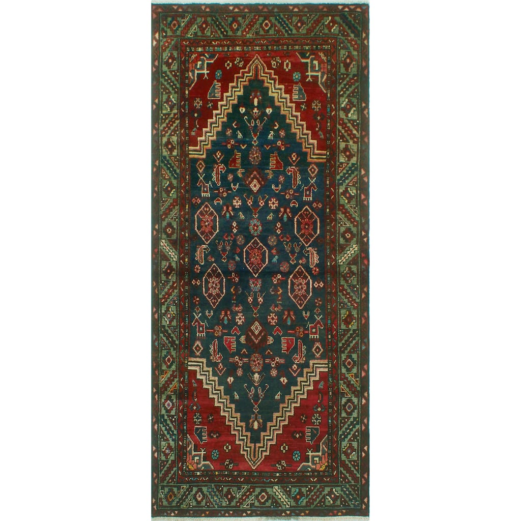 Noori Rug Fine Vintage Distressed Jeanie Charcoal/Red Runner - 3'8" x 8'7"