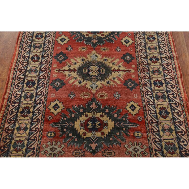 Hand Knotted Oriental 100% Wool Carpet Traditional Geometric Oranges & Rust Kazak Area Rug - 6' 0'' X 3' 10''