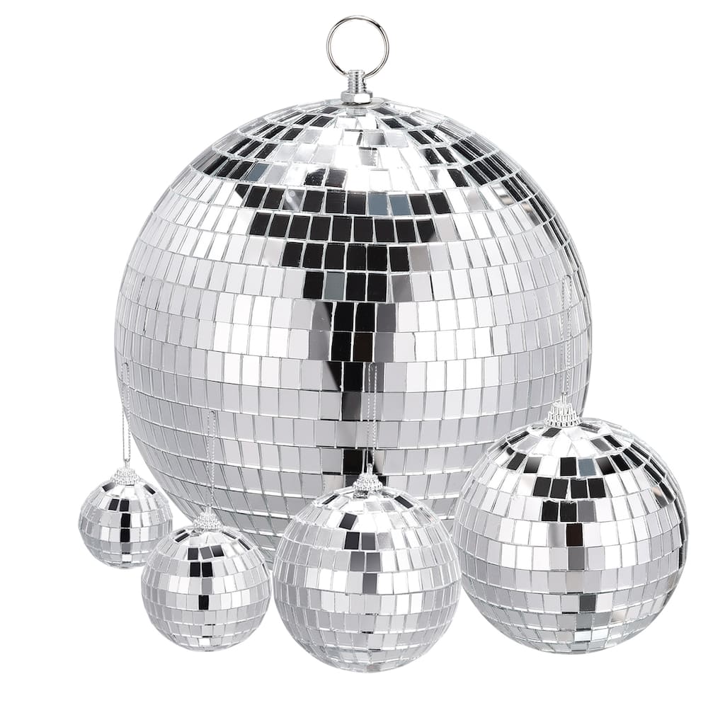 Mirror Ball, 1.6, 2.4, 3.2, 4, 8 Inch Reflective Balls Silver Tone 1 Set - Silver Tone
