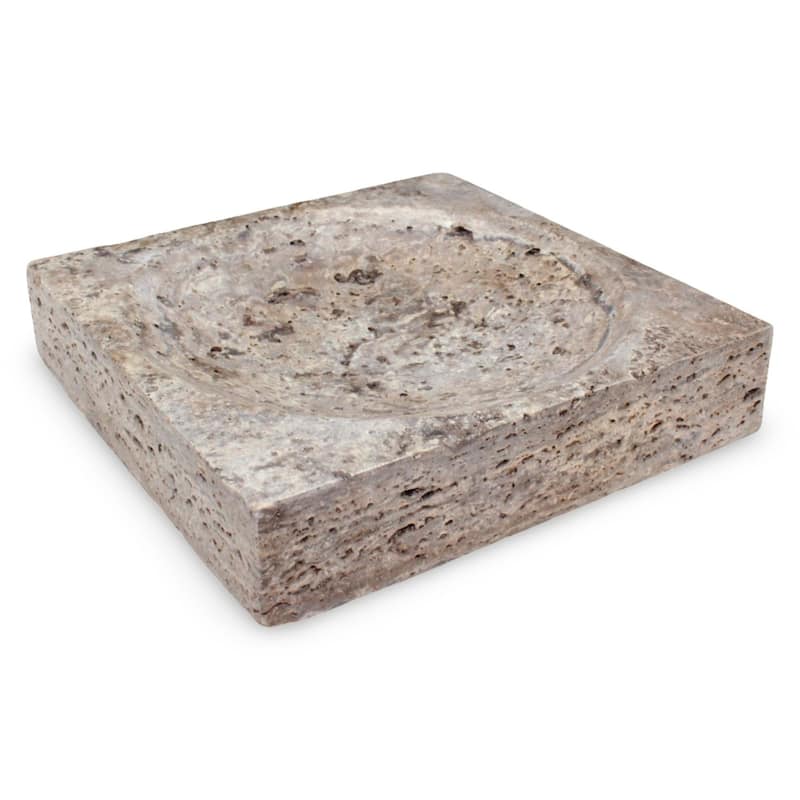 Large Square Travertine Bowl - 12" - Gray