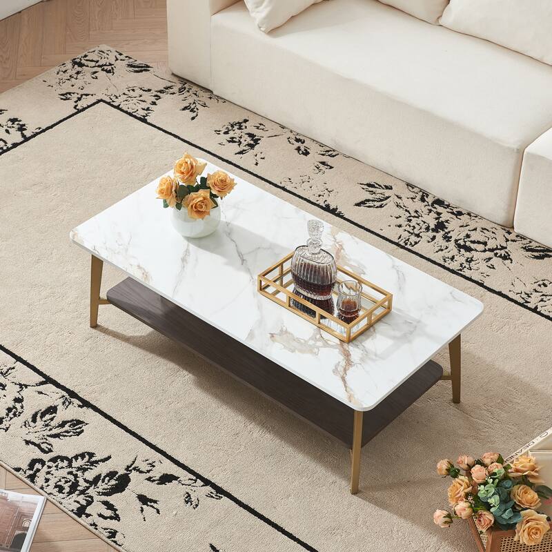 Coffee Table Rectangular Center Table, Side Table with Metal Frame and Shelf