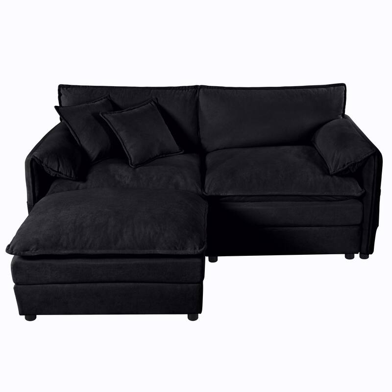 Deep Seat Sectional Sofa Chenille Cloud Loveseat Couch with Ottoman