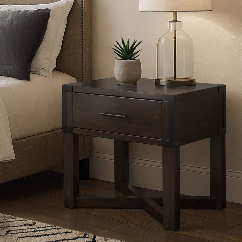 Mendocino Wood Finish X-Base End Table with Drawer by iNSPIRE Q Classic