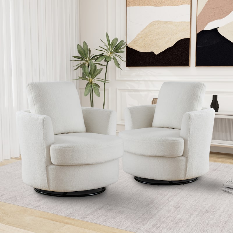 Modern Upholstered Swivel Barrel Chair(Set Of 2) - Ivory