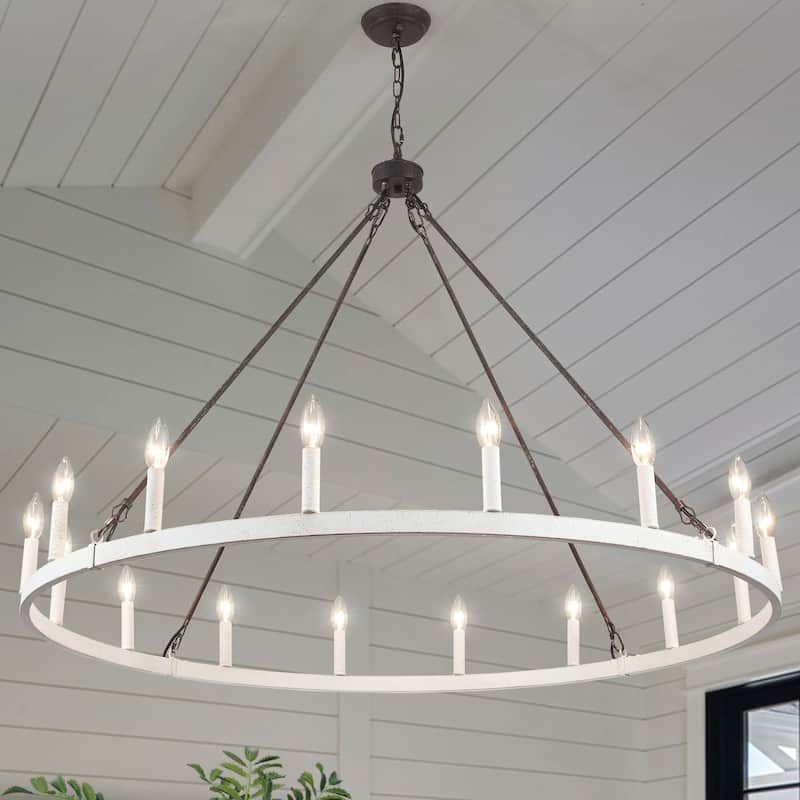 16-Light Farmhouse 47.24In Wagon Wheel Chandelier, Industrial Chandelier for Living Room Kitchen Island Dining Foyer