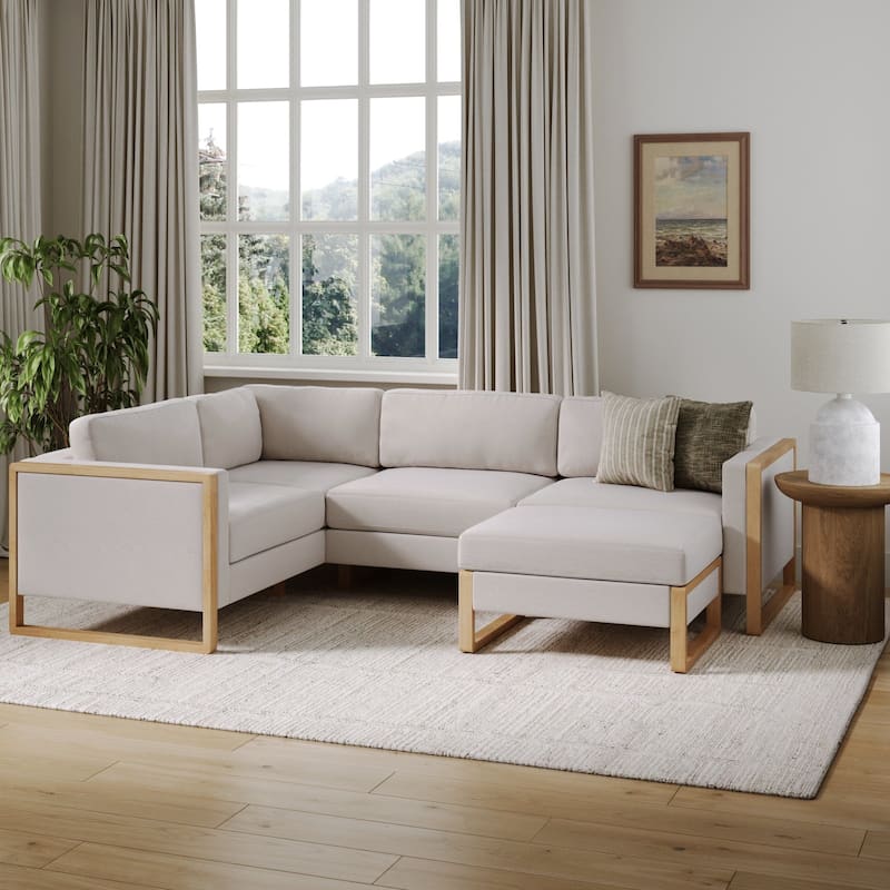 Madison Modern Upholstered Modular Sofa or Couch for Living Room with Solid Wood Legs