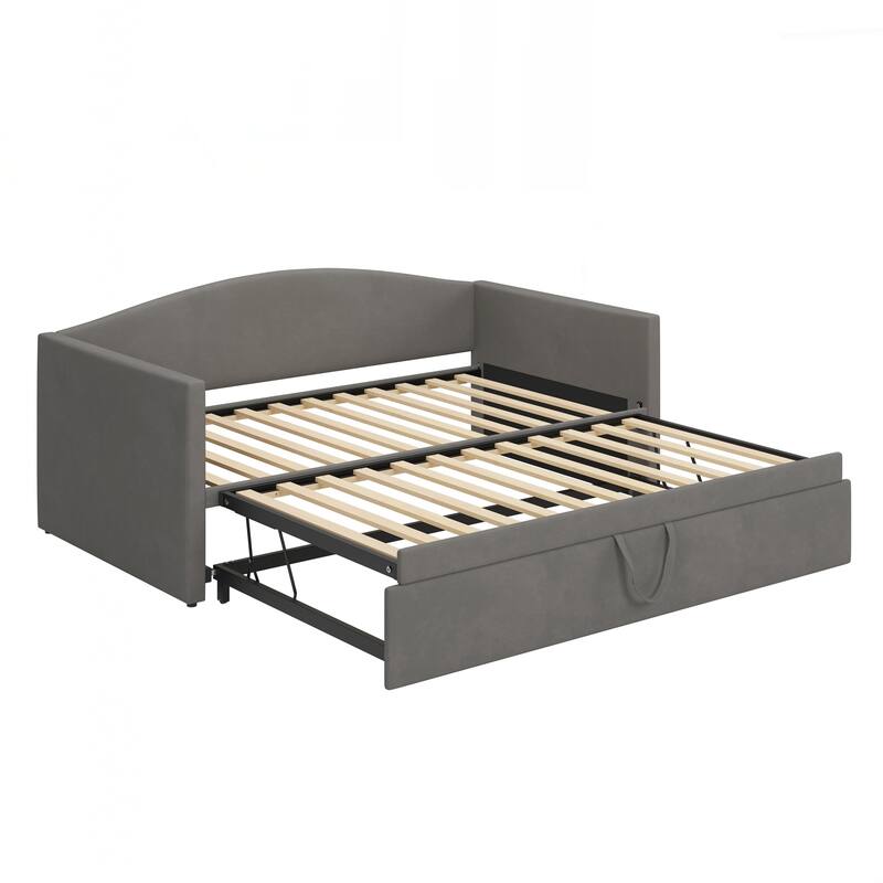 Twin Size Daybed with Extended Pop Up Trundle, Upholstered Sofa Bed Daybed