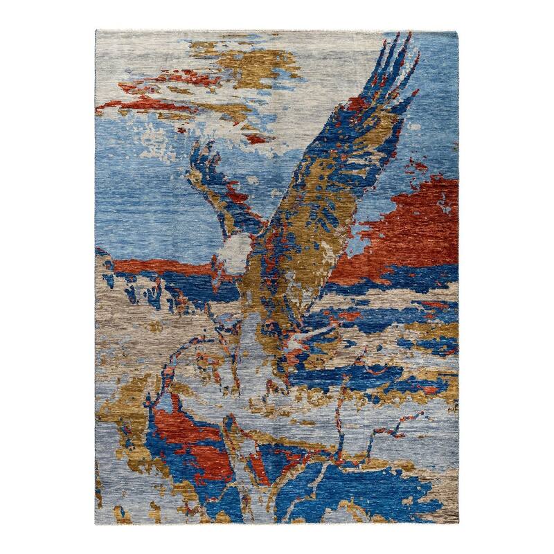 Modern One-of-a-Kind Handmade Area Rug - Blue, 9' 0" x 12' 0" - 9' 0" x 12' 0"