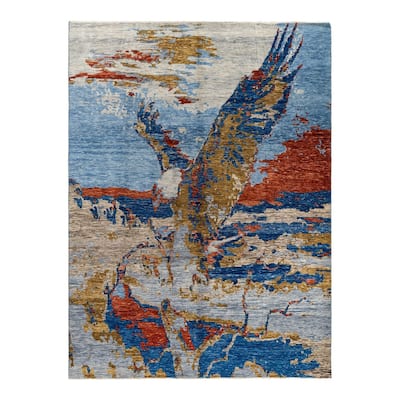 Modern One-of-a-Kind Handmade Area Rug - Blue, 9' 0" x 12' 0" - 9' 0" x 12' 0"