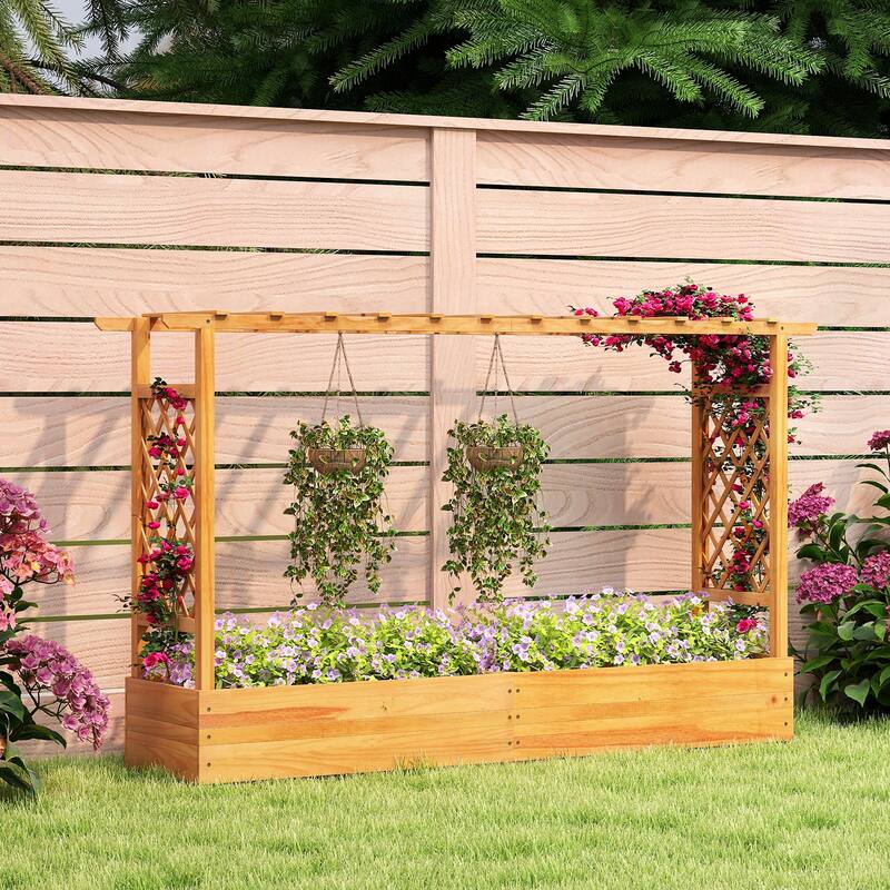 Costway 1/2 PCS 45” Raised Garden Bed with Trellis with Hanging Roof,