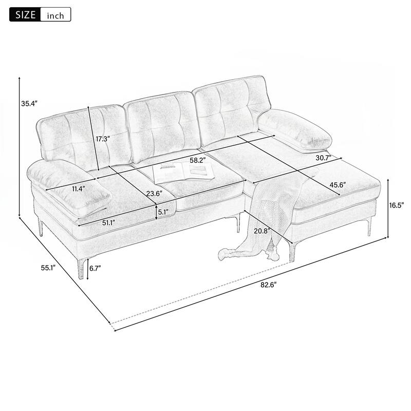 Modern Sectional Sofas Couches Velvet L-Shaped Couches