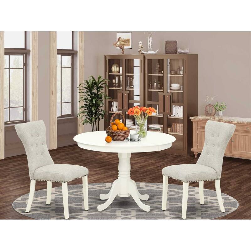3-Piece Linen White Finish Solid Wood Top-Dining Room Set-Seats 4