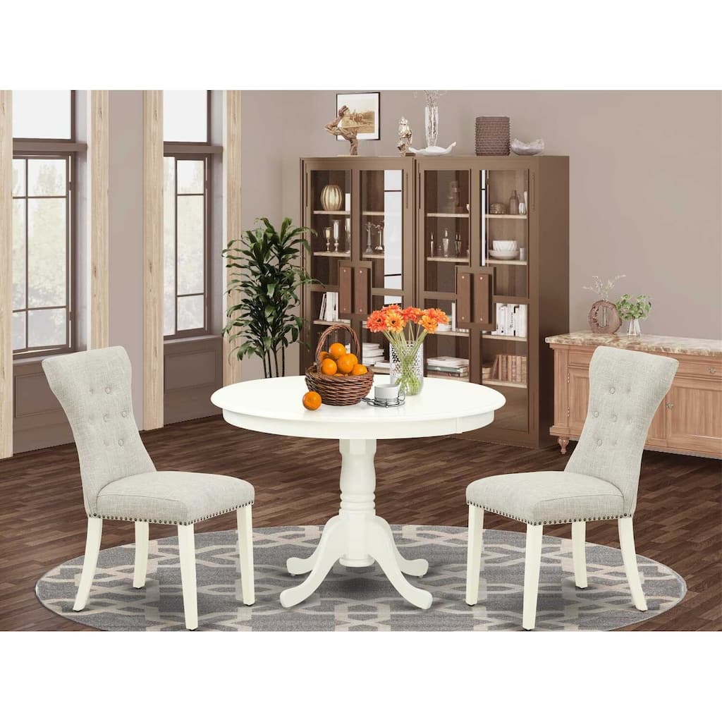 3-Piece Linen White Finish Solid Wood Top-Dining Room Set-Seats 4