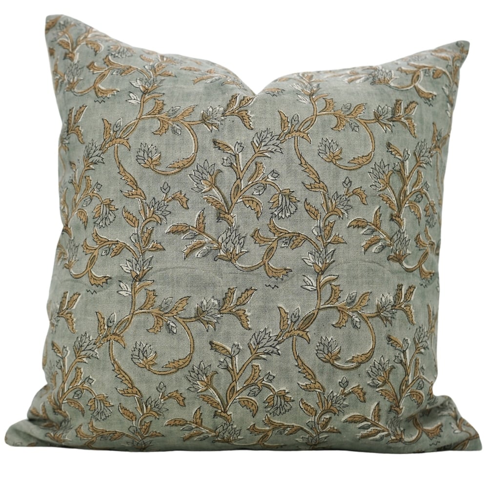 Fabdivine 12x20 Inch Floral Pure Linen Cushion Cover Green Soft Cozy Pillow Case Bedrooms, Office Farmhouse Décor, Pattagobhi