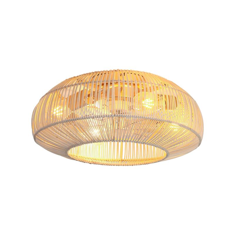 20-in Coastal Weave Rattan Gold Flush Mount Caged Ceiling Fan with Remote