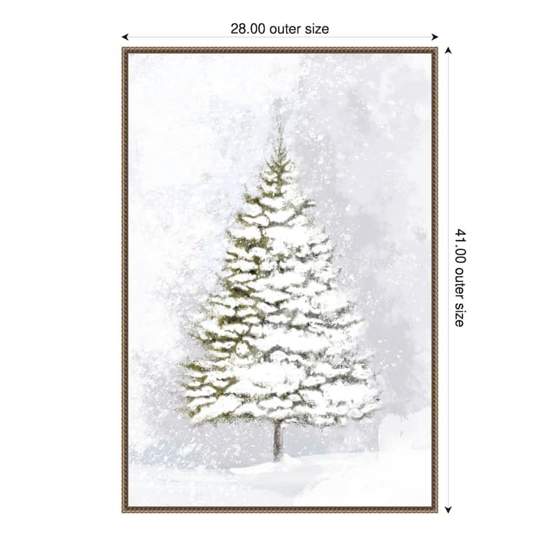 Lone fir in the snow by Rosana Laiz Blursbyai Framed Canvas Wall Art Print - Sylvie Beaded Dark Gold - 28 x 41 in