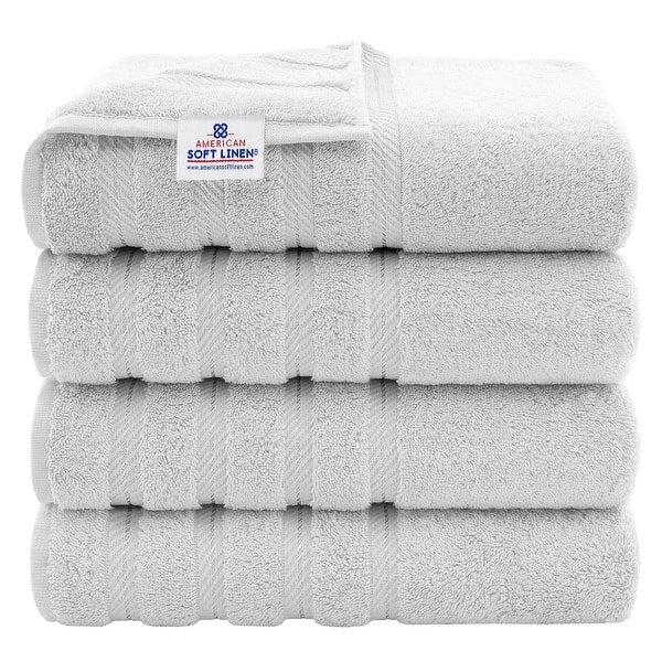 American Soft Linen 100% Cotton Turkish Bath Towels Large, 4 Pack Luxury Hotel Spa Quality Turkish Bath Towels Bathroom Sets - Silver Gray