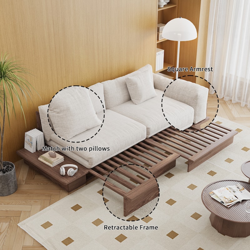 JASIWAY Modern Solid Wood Upholstered Cotton Linen Sofa