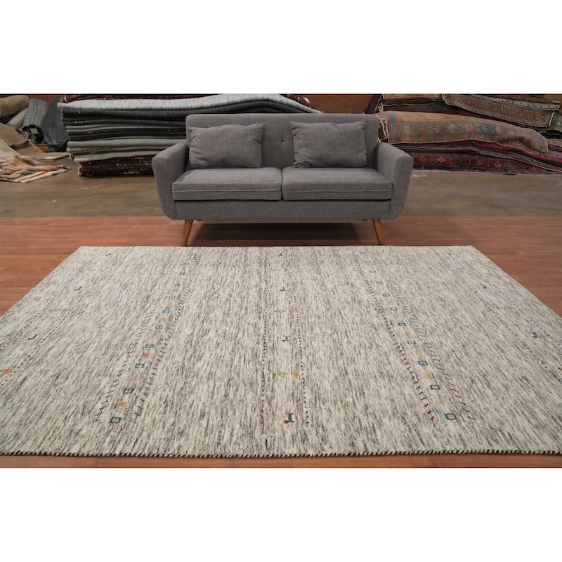 Hand Knotted Oriental 100% Wool Carpet Tribal Animal Pictorial Beige & Ivories Gabbeh Area Rug - 8' 10'' X 5' 11''