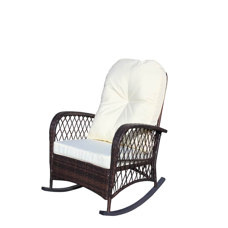 Outdoor Wicker Rocking Chair with Wide Seat, All- Weather Rattan Armchair for Poolside, Garden, Porch, Backyard