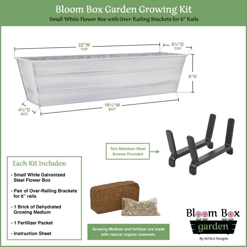 Achla Designs 22" W Small Galvanized Steel/Wrought Iron Bloom Box Garden Growing Kit With Brackets for 2 x 6 Railings
