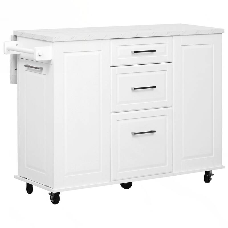 Kitchen Island with Storage Tilt Trash Can Cabinet and Pull Out Cabinet Organizer