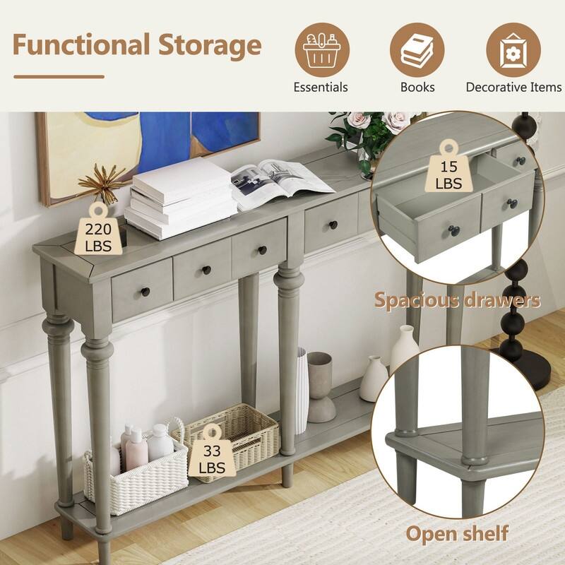 Infinitia 60" Console Table with 4 Drawers and Open Shelf