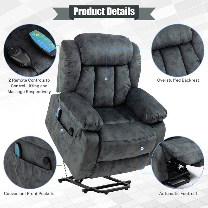 Lift Recliner Chair for Elderly with Massage & Heat with Side Pockets