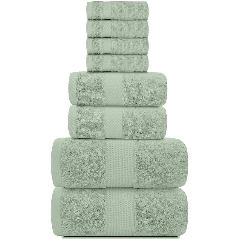 White Classic Luxury Cotton 8Pc Multi Size Towel Set [2 Bath Towels, 2 Hand Towels, 4 Washcloths]