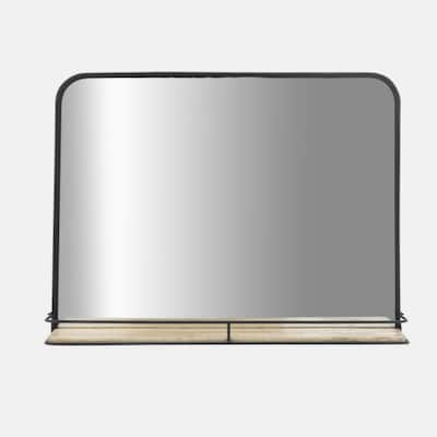 Rectangular Wall Mirror with Folding Shelf - 24" - Brown and Black