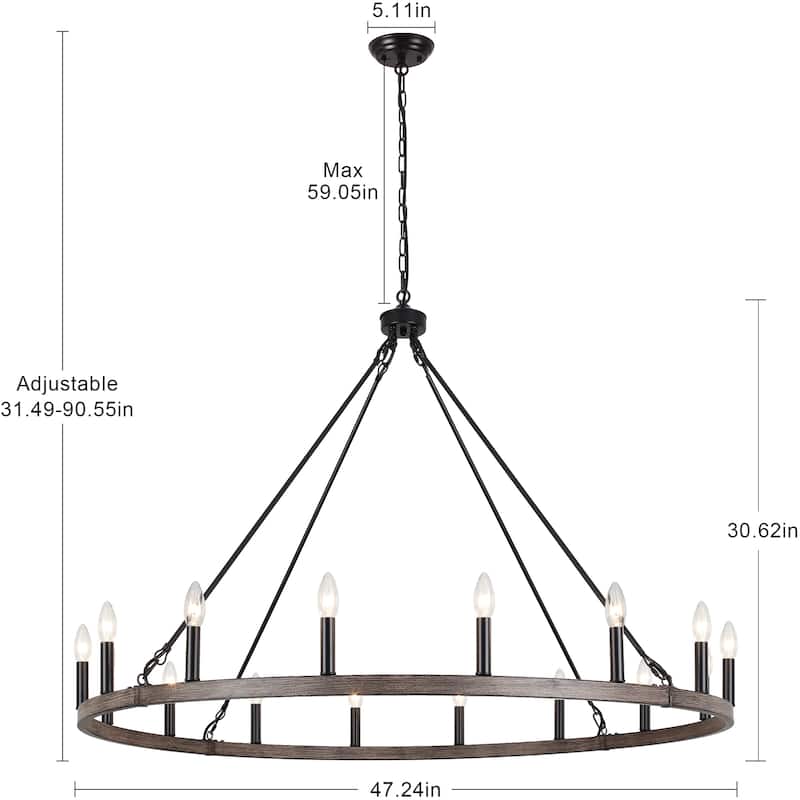 16-Light Farmhouse 47.24In Wagon Wheel Chandelier, Industrial Chandelier for Living Room Kitchen Island Dining Foyer