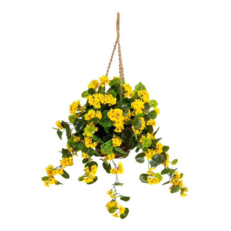 28-in UV Resistant Artificial Geranium in Hanging Basket