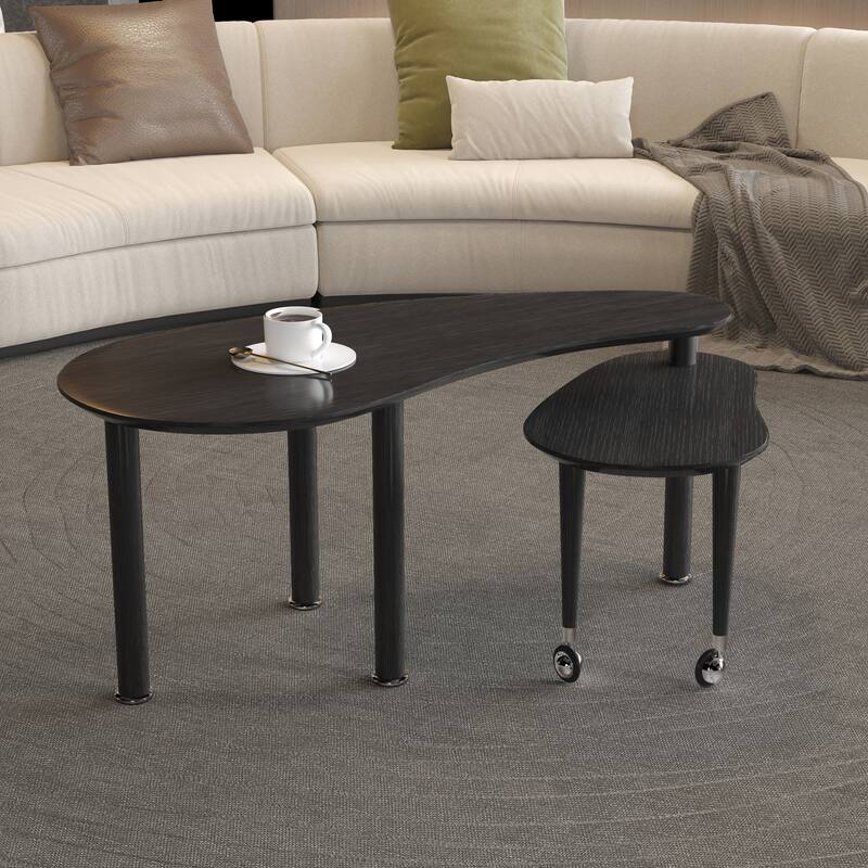 Contemporary rotatable cocktail table with solid rubber wood legs, 360 degree rotating coffee table