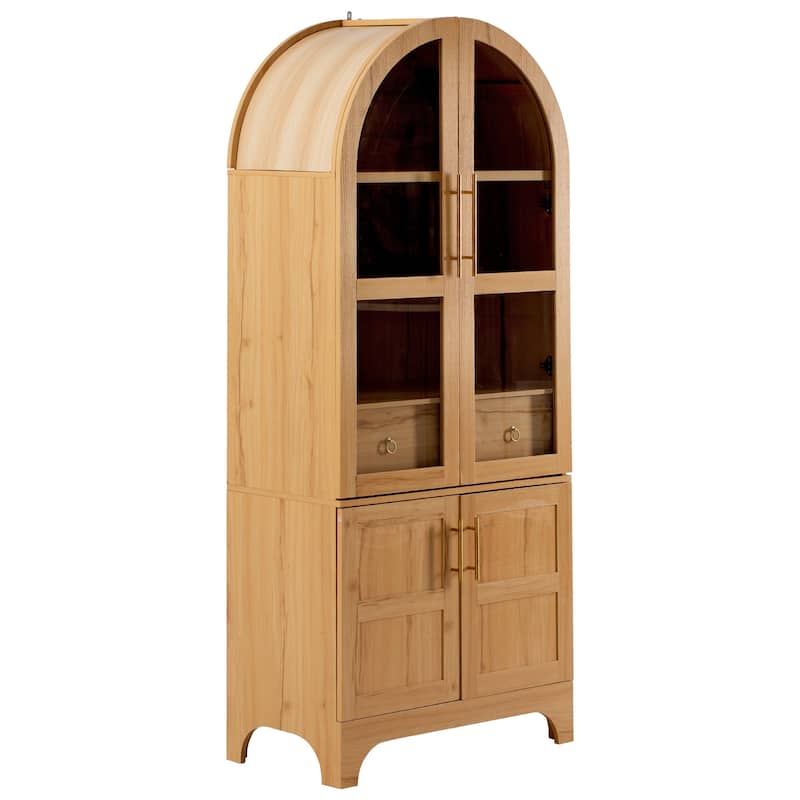 Farmhouse Pantry Cabinet with Arch, 71" Tall Multifunctional Storage with Glass Door, Hidden Drawer for Kitchen
