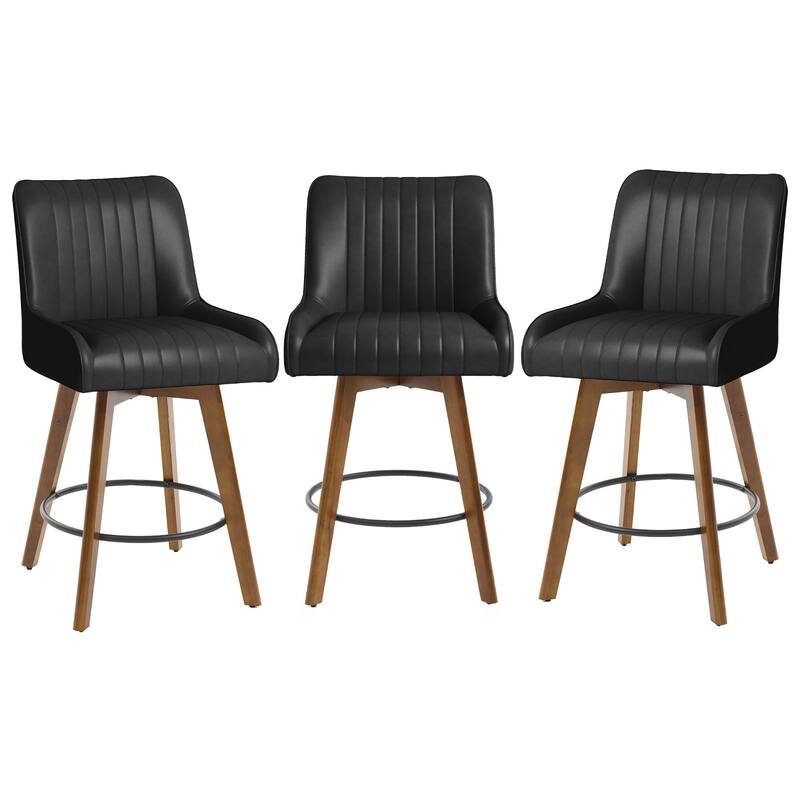 26" Faux Leather Upholstered Wood Swivel Counter Stool Set of 3 or 4 - 38.8"H x 20.5"W x 21.7"D