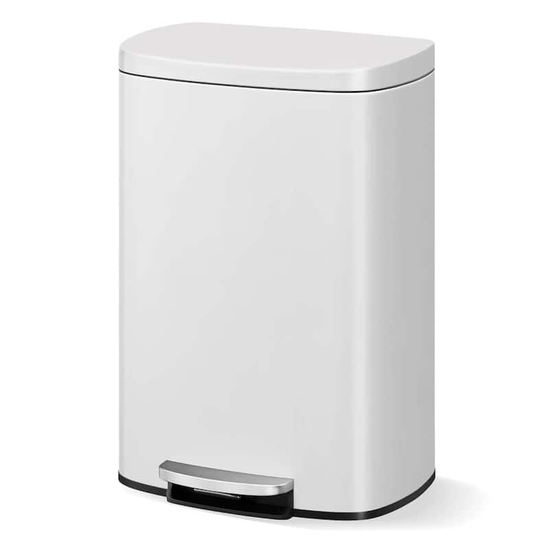13 Gallon Step-on Stainless Steel Kitchen Trash Can, Rustproof Garbage Can with Lid - White
