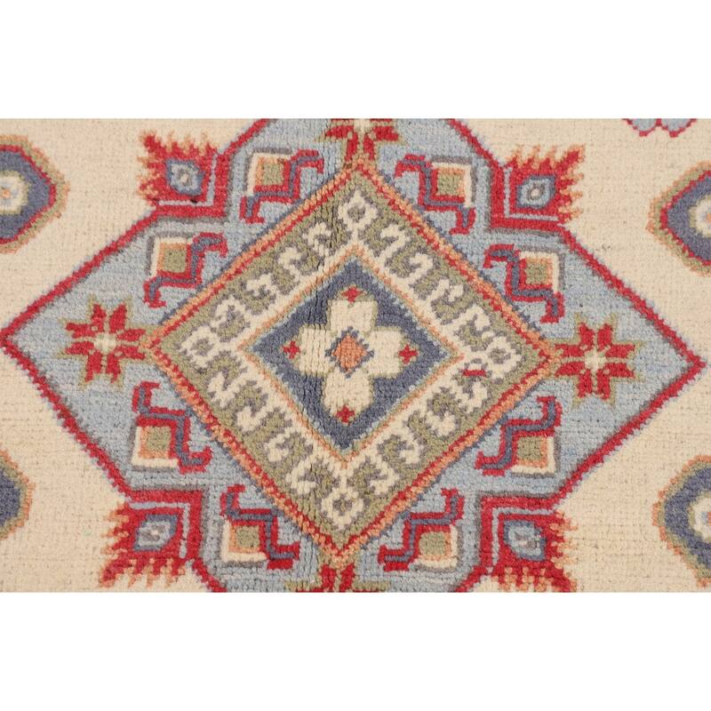 Ivory Kazak Oriental Area Rug Hand-Knotted Traditional Wool Carpet - 4'11" x 6'6"