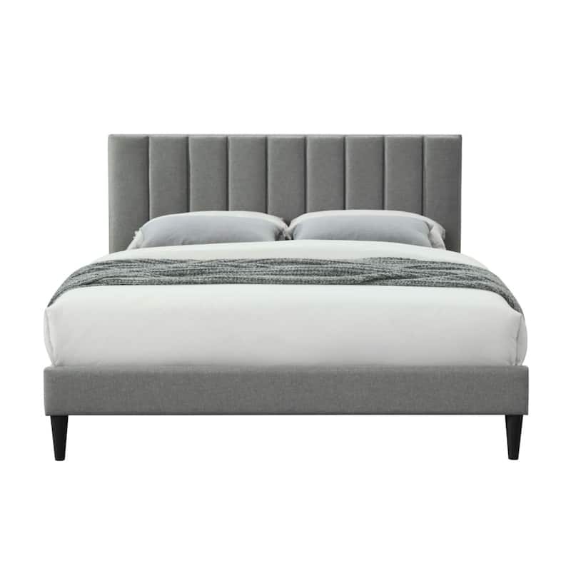Twin Size Channel Bed with USB Charging, Gray Polyester Fabric - Gray