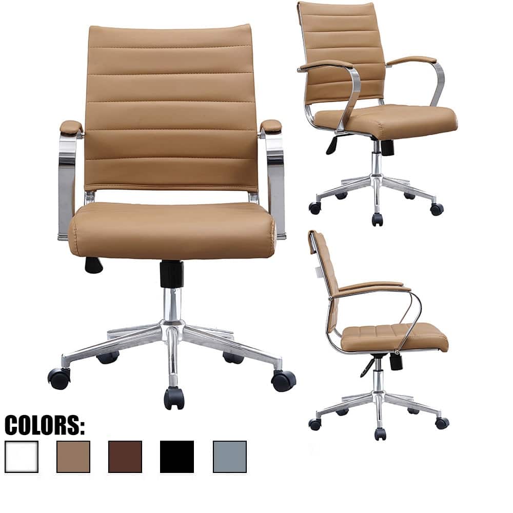 Modern Mid-Back Ribbed Faux Leather Task Chair – Designer Office Chair with Tilt Function for Desk or Home Workspace