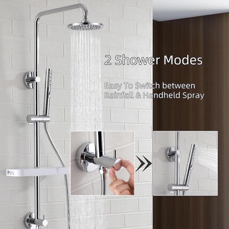 Modland 4-Way Exposed Retrofit Shower System with Rainfall & Handheld, Easy Install in Black/Nickel/Chrome
