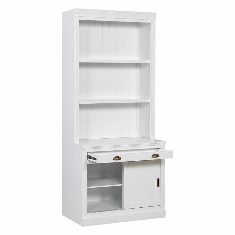 83.4" Tall Bookshelf with LED Lighting, Sliding Doors and Open Shelves