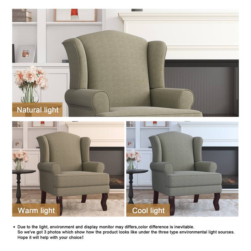 Elegant Living Room Wing Back Arm Chair Upholstered Accent Chair