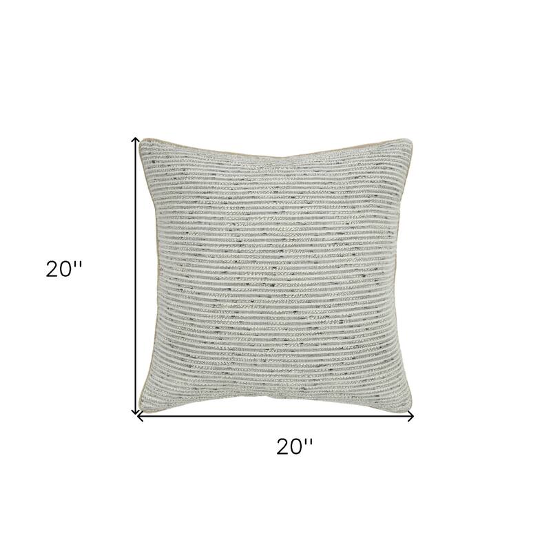 HomeRoots 20" Gray and Cream Striped Cotton Throw Pillow