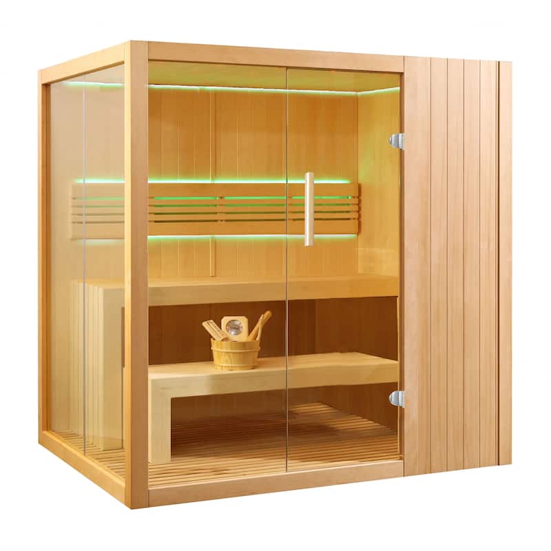 ALEKO Canadian Hemlock 4 Person Indoor Wet Dry Sauna with UL Certified Heater